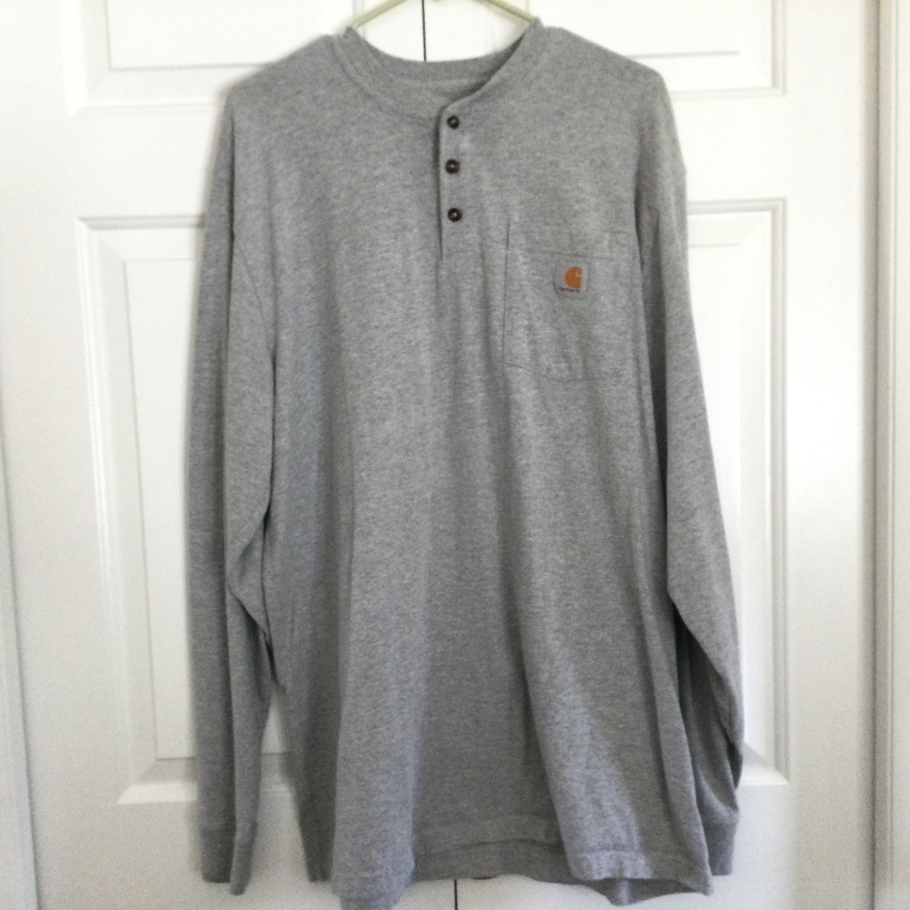 Carhartt- Mens Large/ Tall Gray Long Sleeved Henley w pocket